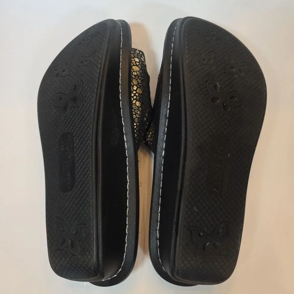 Alegria Women's Fiona Triple-Strap Black Pewter Mosaic‎ Sandals Size 39 Comfort